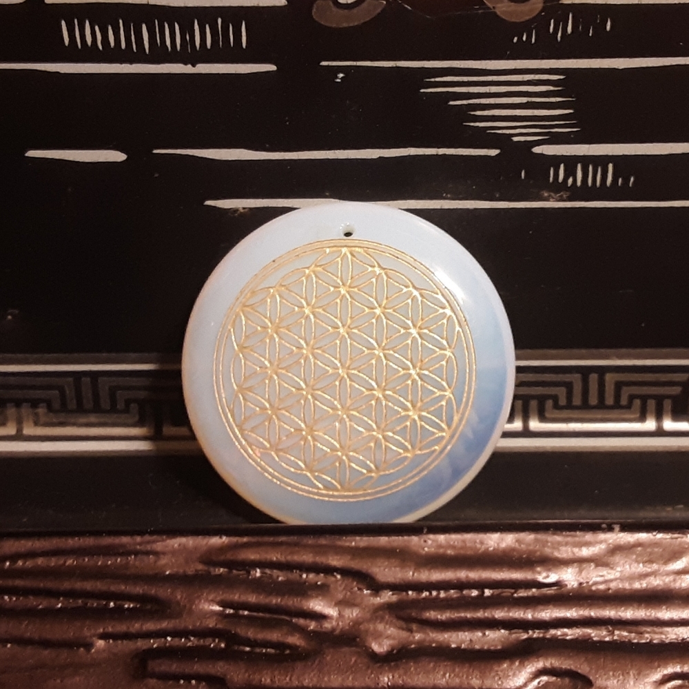 Opalite Gold engraved Flower of Life pedant